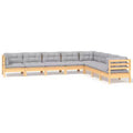 vidaXL 8 Piece Patio Lounge Set with Gray Cushions Solid Pinewood - Brown and Gray