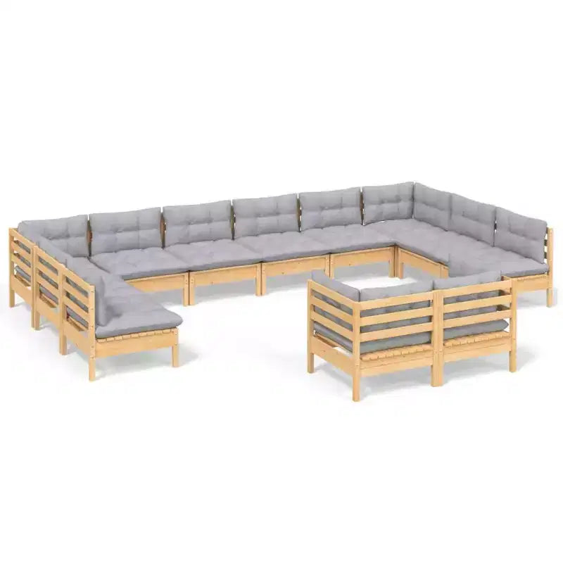 vidaXL Garden Lounge Set Gray Solid pine wood, polyester 12 Piece Set