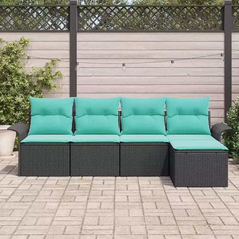 vidaXL Garden Sofa Set with Cushion 5 pcs Black Poly rattan - Black and Turquoise without table