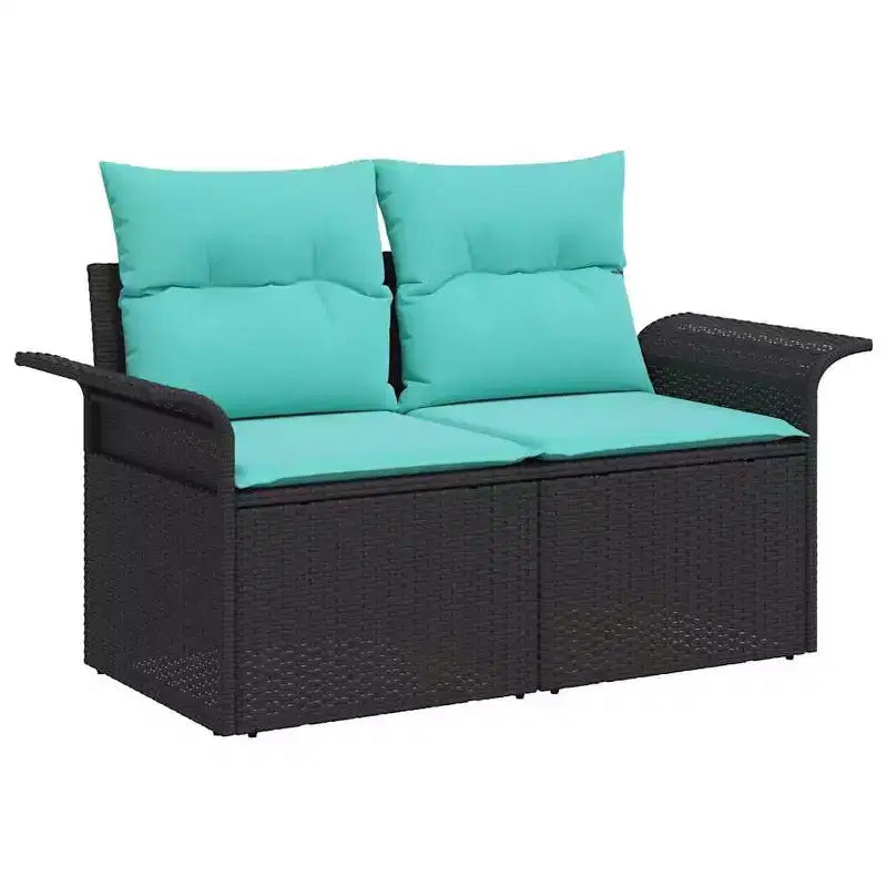 vidaXL Garden Sofa Set with Cushion 5 pcs Black Poly rattan - Black and Turquoise without table