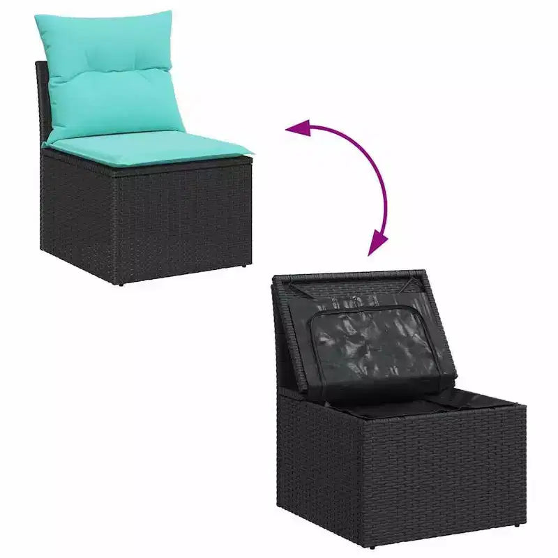 vidaXL Garden Sofa Set with Cushion 5 pcs Black Poly rattan - Black and Turquoise without table