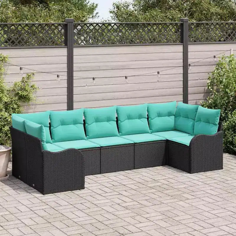 vidaXL Salon de jardin 7 pcs – Noir et turquoise