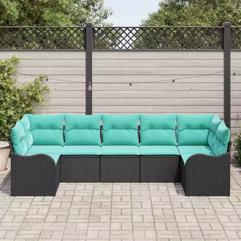 vidaXL Salon de jardin 7 pcs – Noir et turquoise