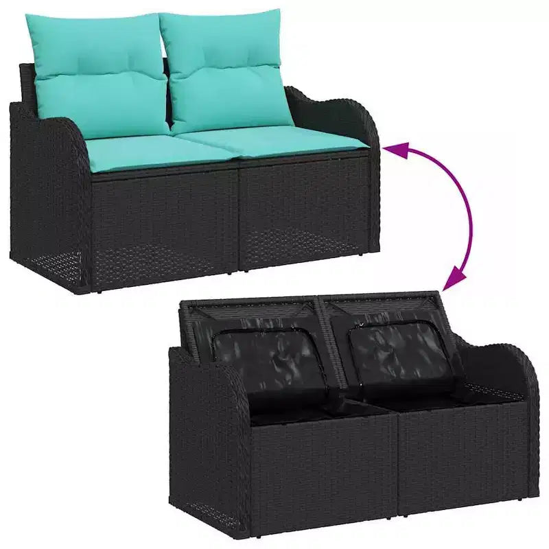 vidaXL Salon de jardin 7 pcs – Noir et turquoise