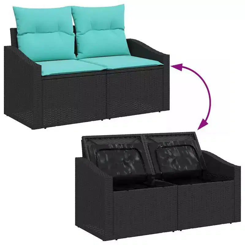 vidaXL Garden Sofa Set with Cushion 4 pcs Black Poly rattan - Black Blue