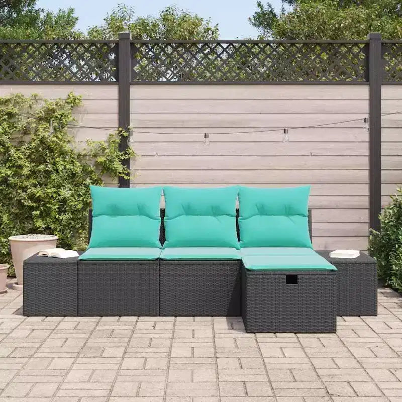 vidaXL Garden Sofa Set 4 pcs Black 55 x 62 x 69 cm Poly rattan - Black Blue