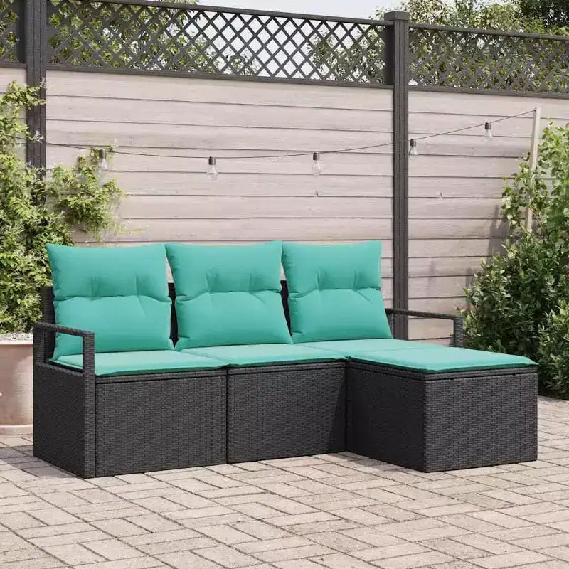 vidaXL Garden Sofa Set with Cushion 4 pcs Black and Turquoise