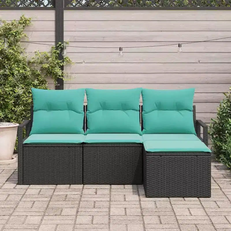 vidaXL Garden Sofa Set with Cushion 4 pcs Black and Turquoise