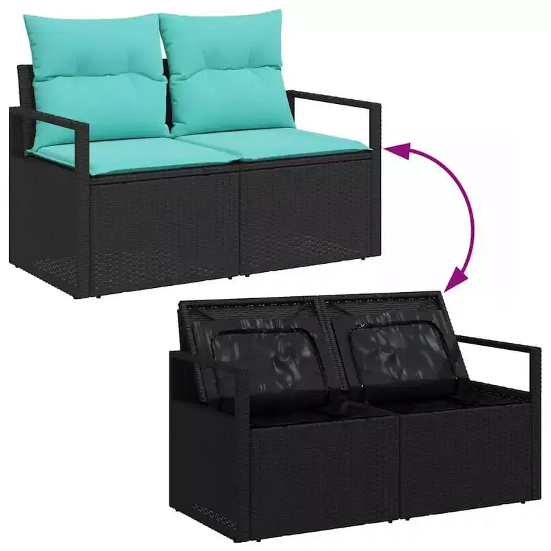 vidaXL Garden Sofa Set with Cushion 4 pcs Black and Turquoise