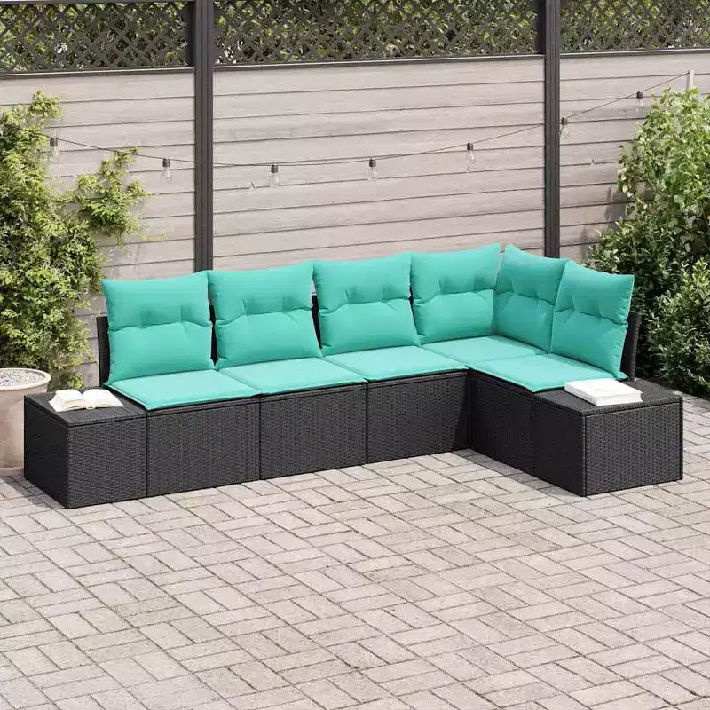 vidaXL Garden Sofa Set with Cushion 5 pcs Black and Turquoise