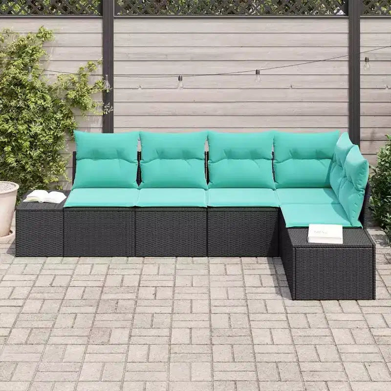 vidaXL Garden Sofa Set with Cushion 5 pcs Black and Turquoise