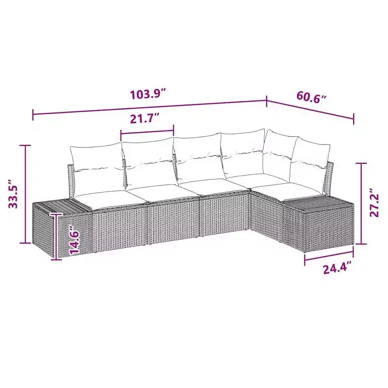 vidaXL Garden Sofa Set with Cushion 5 pcs Black and Turquoise