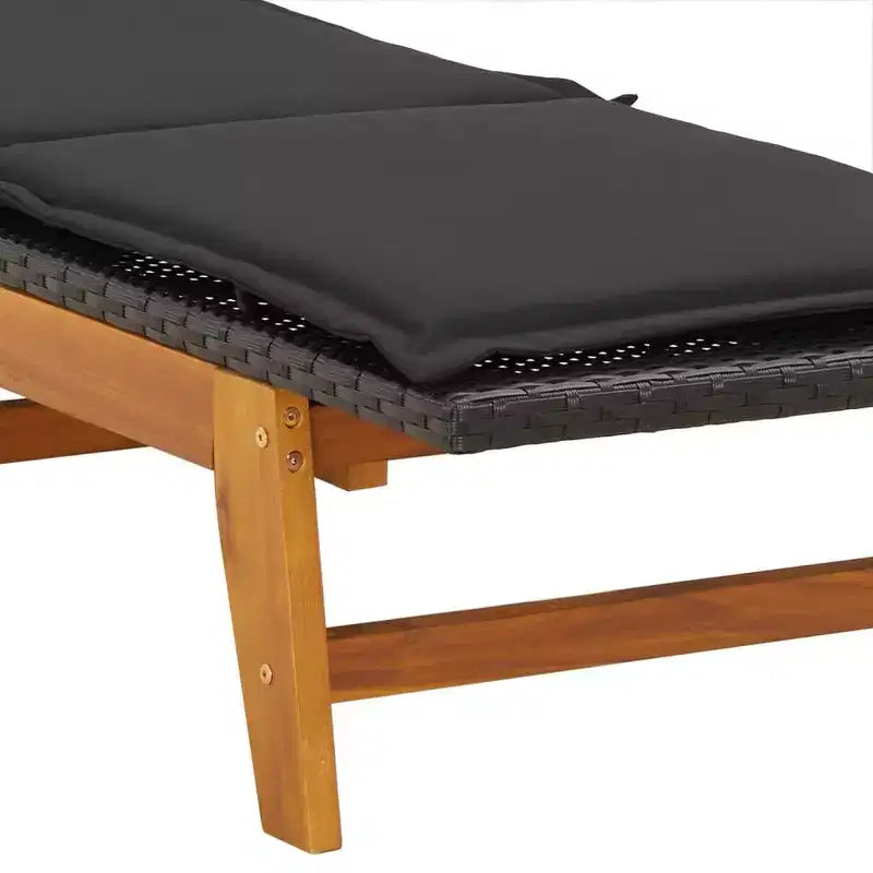 vidaXL Sun Lounger Black and Brown PE rattan, solid acacia wood, steel