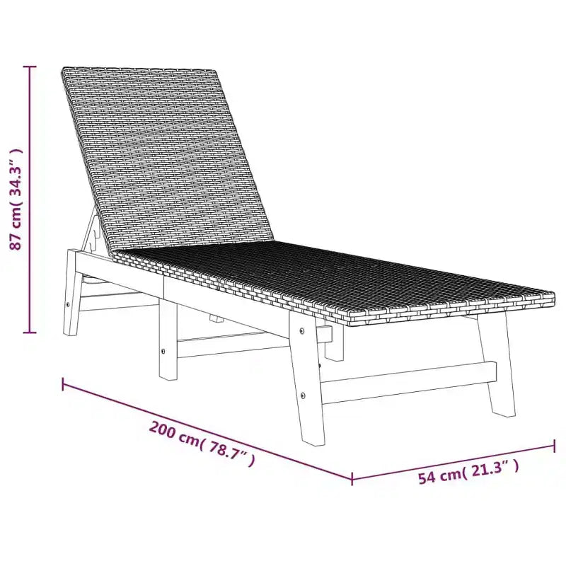vidaXL Sun Lounger Black and Brown PE rattan, solid acacia wood, steel