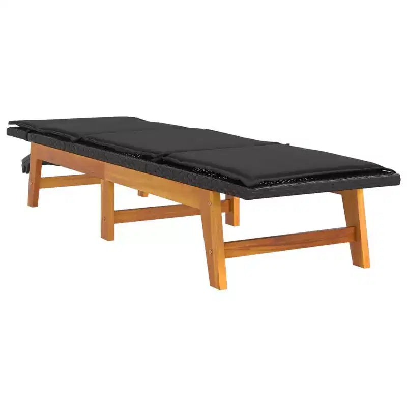 vidaXL Sun Lounger Black and Brown PE rattan, solid acacia wood, steel