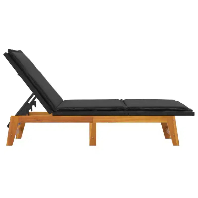 vidaXL Sun Lounger Black and Brown PE rattan, solid acacia wood, steel