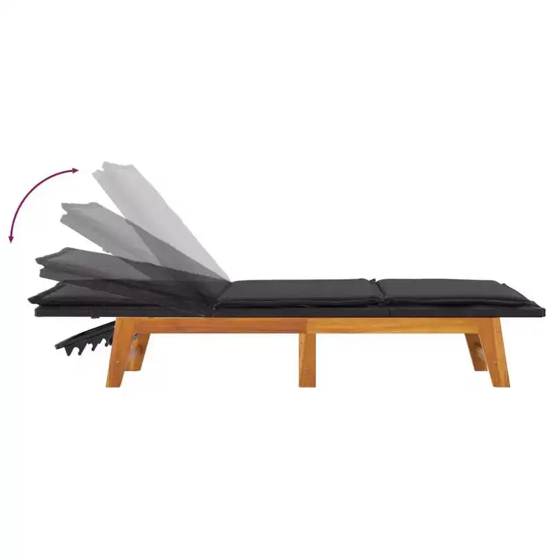 vidaXL Sun Lounger Black and Brown PE rattan, solid acacia wood, steel