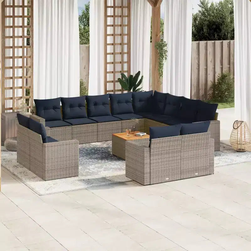 vidaXL Juego de Sofás de Jardín de 13 Piezas con Cojines Ratán Sintético Gris