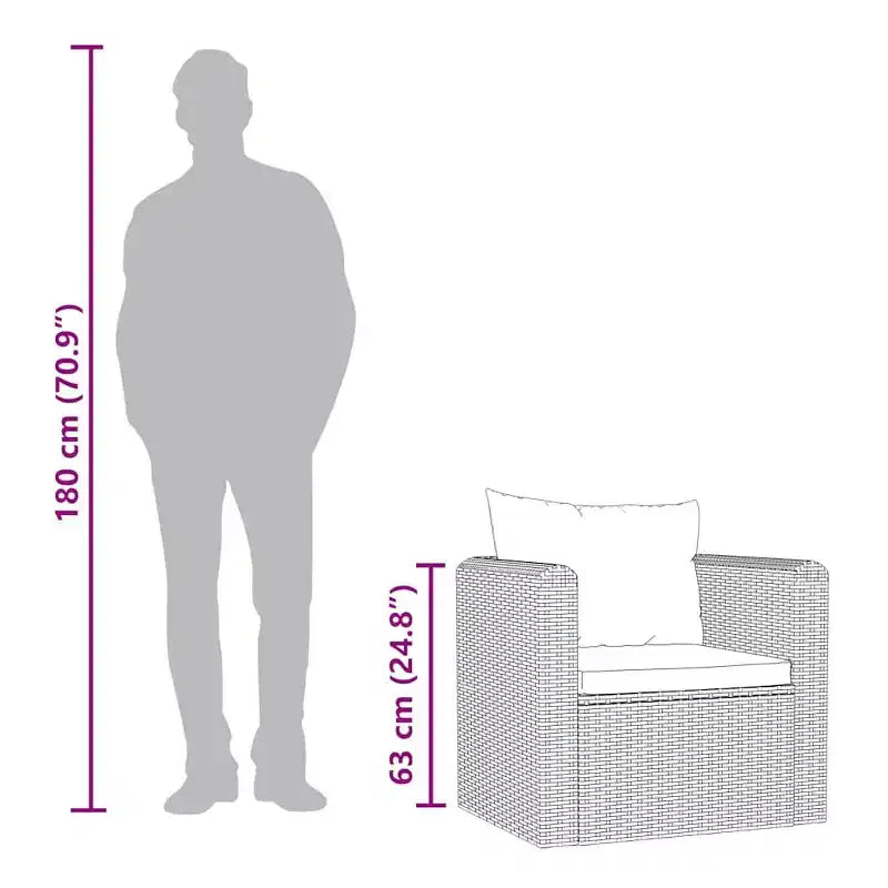 vidaXL Garden Sofa Black Poly Rattan, Powder-Coated Steel, Polyester