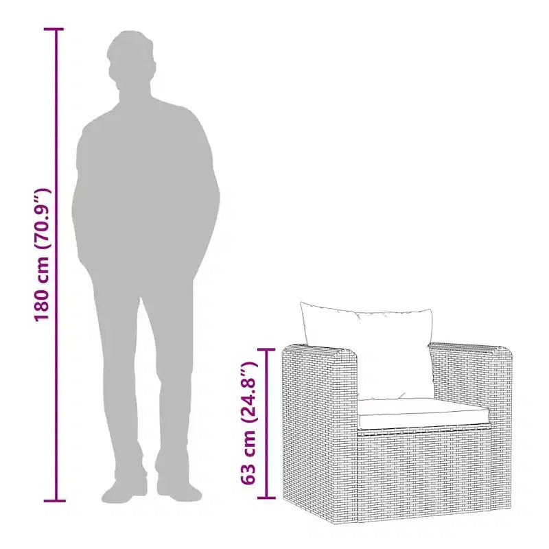 vidaXL Garden Sofa Black Poly Rattan, Powder-Coated Steel, Polyester
