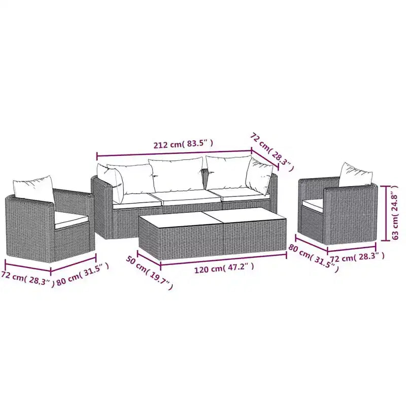 vidaXL Garden Sofa Black Poly Rattan, Powder-Coated Steel, Polyester