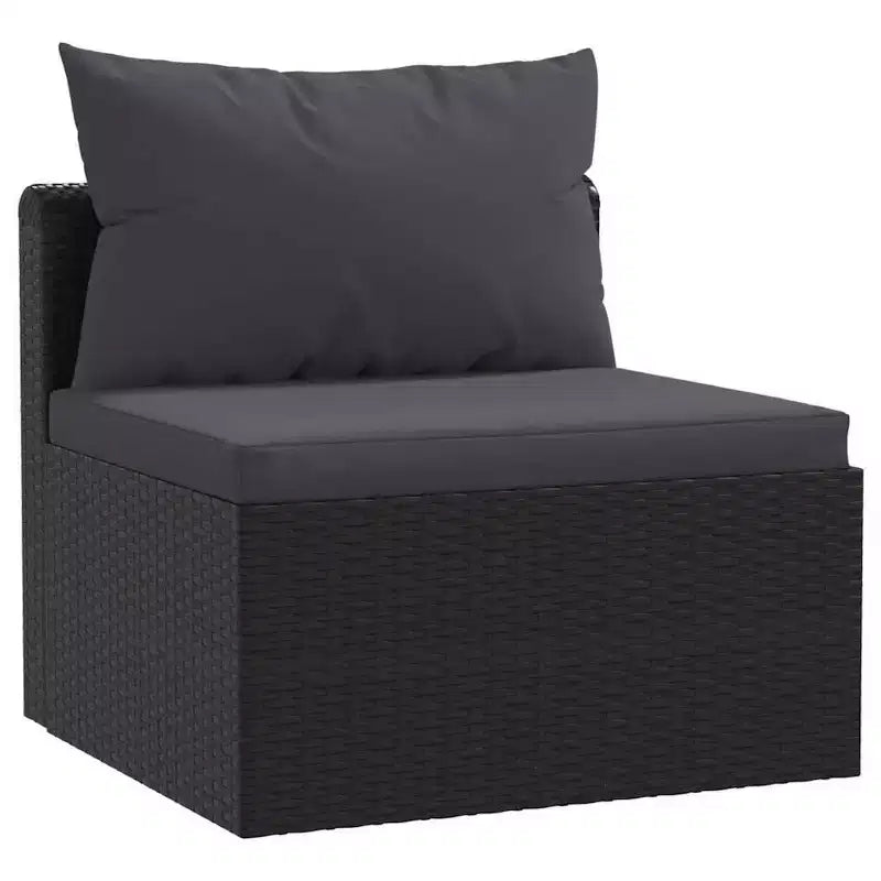 vidaXL Garden Sofa Black Poly Rattan, Powder-Coated Steel, Polyester