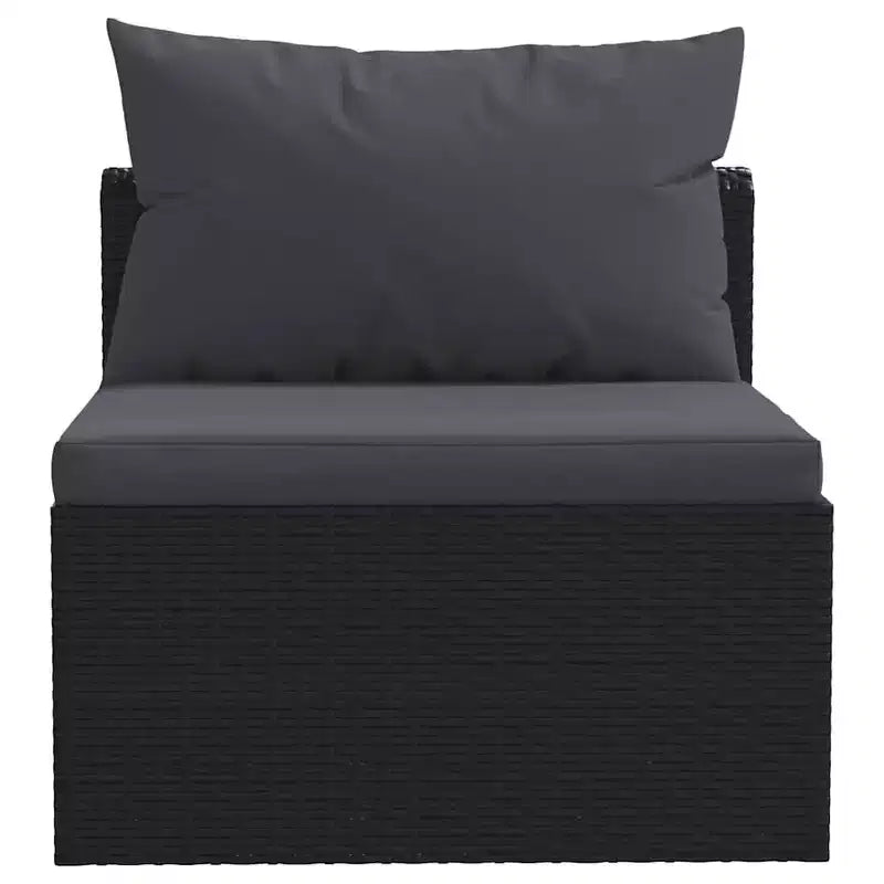 vidaXL Garden Sofa Black Poly Rattan, Powder-Coated Steel, Polyester