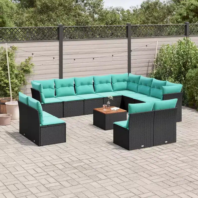vidaXL 13 Piece Patio Sofa Set with Cushions Black Poly Rattan