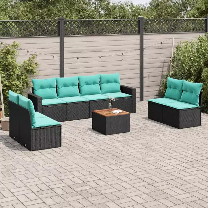vidaXL Sofá de jardín de 9 piezas con cojines ratán sintético negro