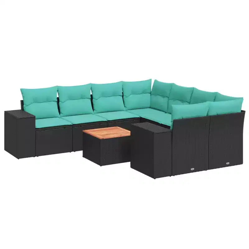 vidaXL 9 Piece Patio Sofa Set with Cushions Black Poly Rattan