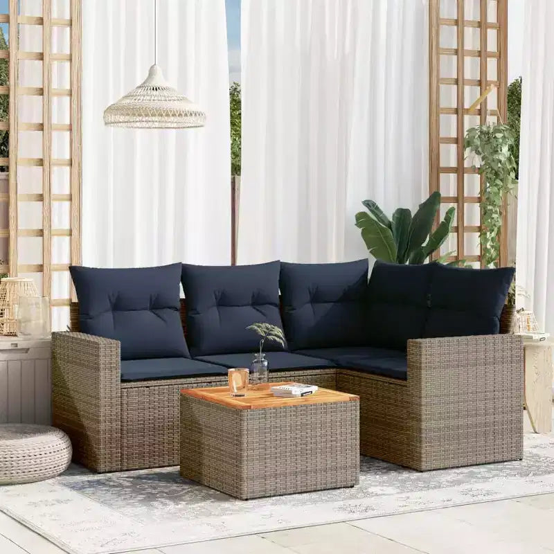 vidaXL 5 Piece Patio Sofa Set with Cushions Gray Poly Rattan