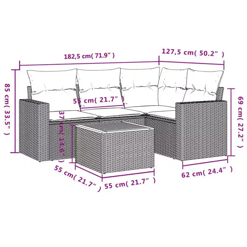 vidaXL 5 Piece Patio Sofa Set with Cushions Gray Poly Rattan