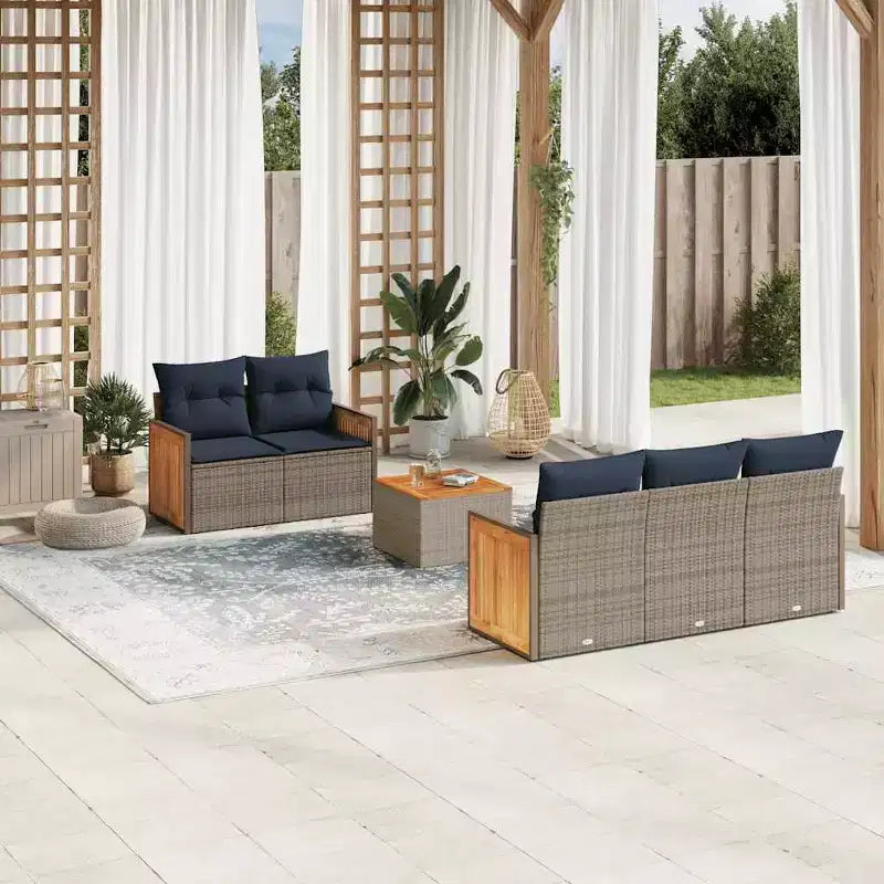 vidaXL 6 Piece Garden Sofa Set with Cushions Black Poly Rattan