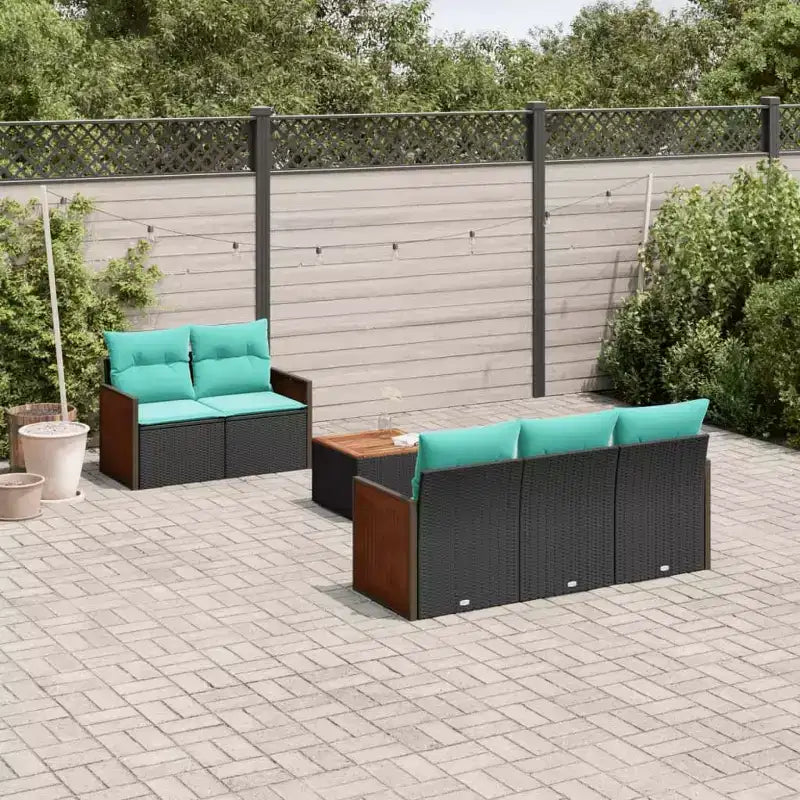 vidaXL 6 Piece Garden Sofa Set with Cushions Black Poly Rattan