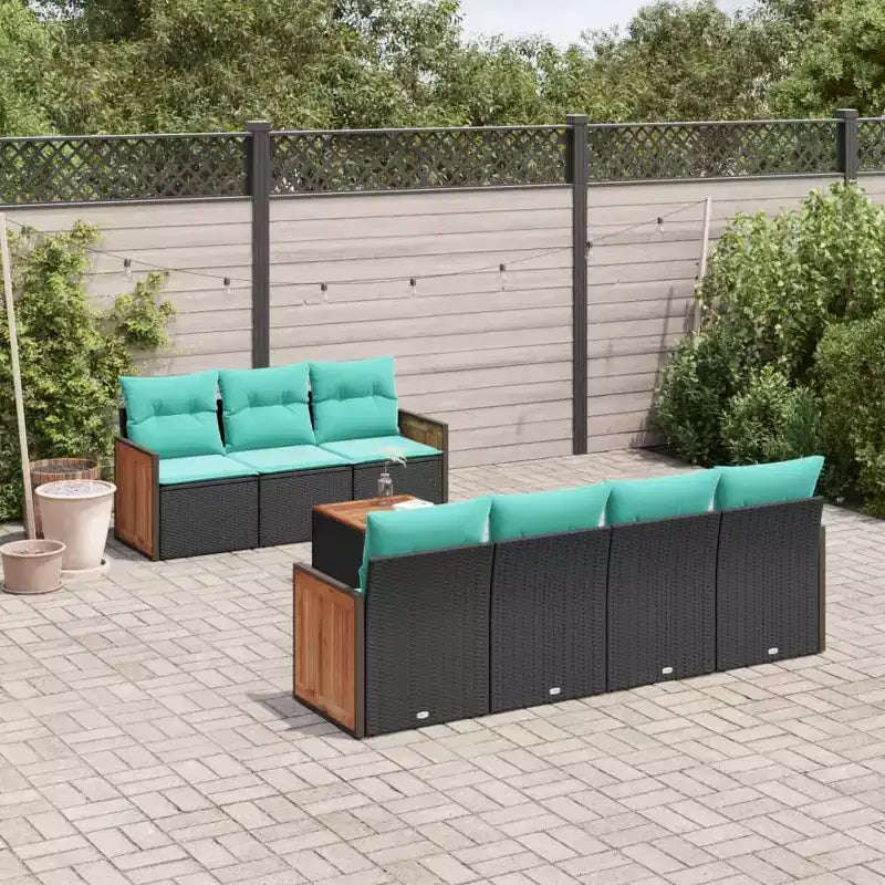 vidaXL 8 Piece Garden Sofa Set with Cushions Black Poly Rattan