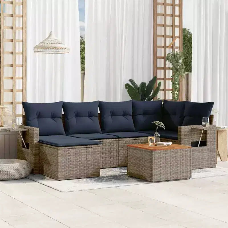 vidaXL 7 Piece Garden Sofa Set with Cushions Black Poly Rattan
