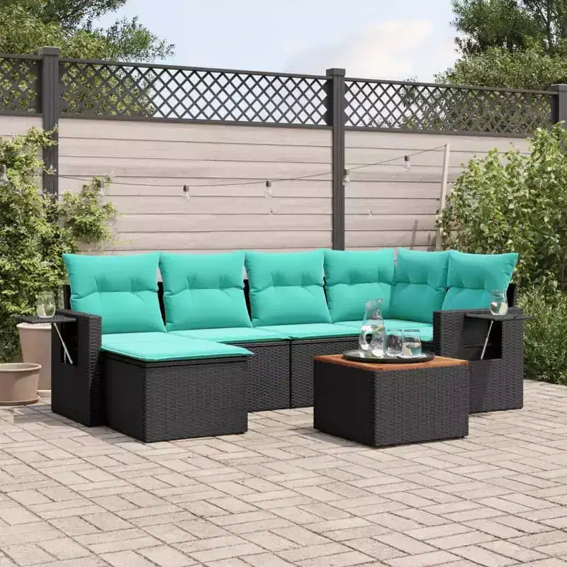 vidaXL 7 Piece Garden Sofa Set with Cushions Black Poly Rattan