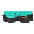 vidaXL 7 Piece Garden Sofa Set with Cushions Black Poly Rattan