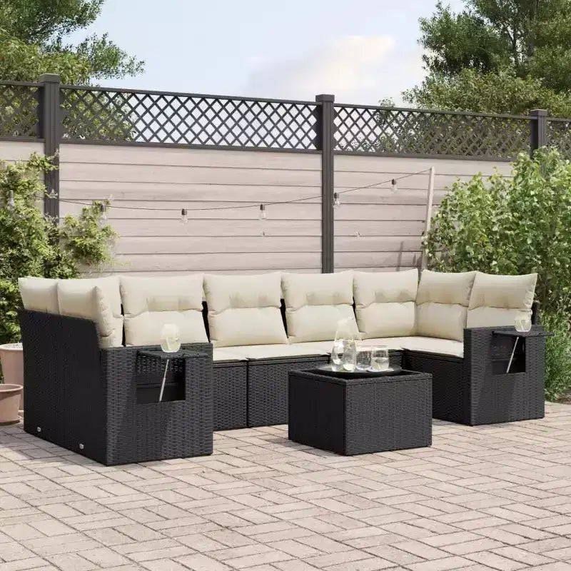 vidaXL 8 Piece Patio Sofa Set with Cushions Gray Poly Rattan