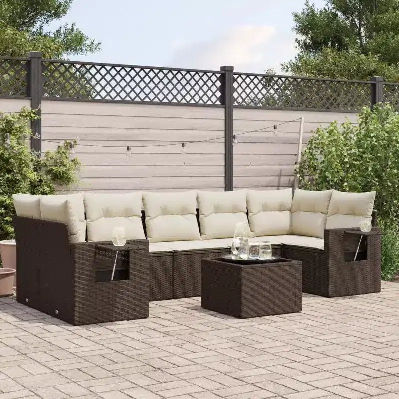 vidaXL 8 Piece Patio Sofa Set with Cushions Gray Poly Rattan