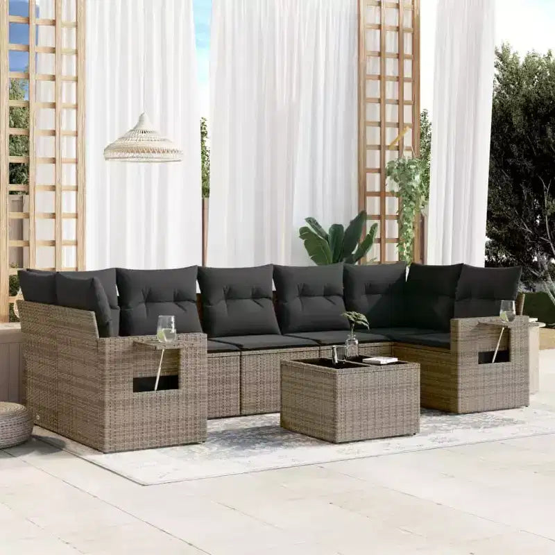 vidaXL 8 Piece Patio Sofa Set with Cushions Gray Poly Rattan