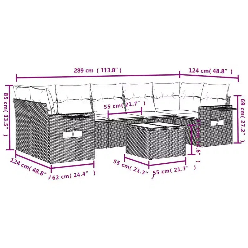 vidaXL 8 Piece Patio Sofa Set with Cushions Gray Poly Rattan