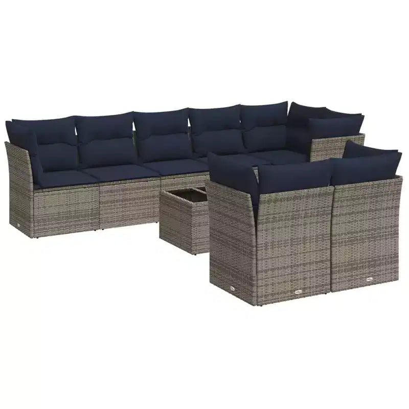 vidaXL 9 Piece Patio Sofa Set with Cushions Gray Poly Rattan