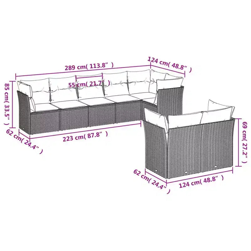 vidaXL 9 Piece Patio Sofa Set with Cushions Gray Poly Rattan