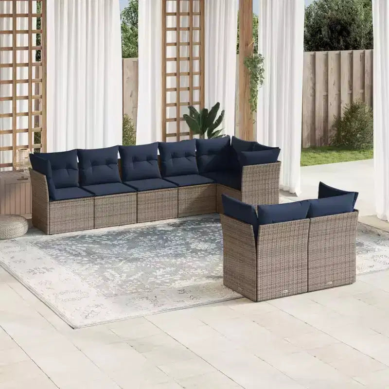 vidaXL 9 Piece Patio Sofa Set with Cushions Gray Poly Rattan