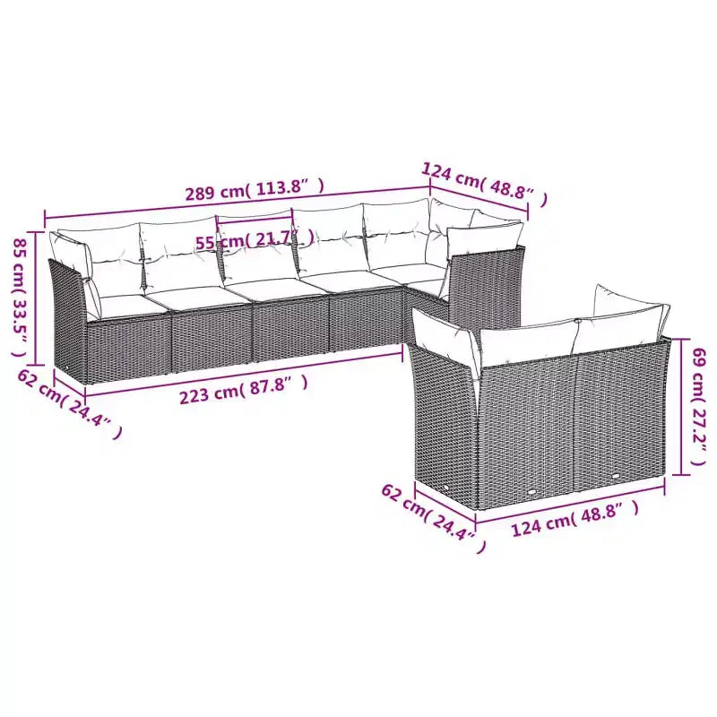 vidaXL 9 Piece Patio Sofa Set with Cushions Gray Poly Rattan