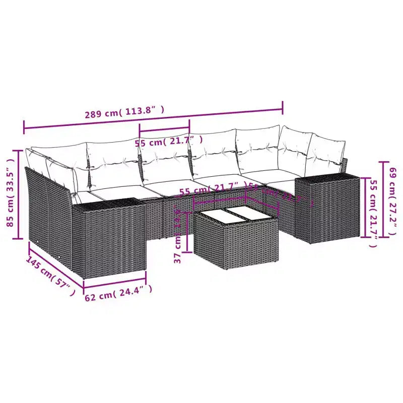 vidaXL Patio Sofa Set with Cushions Outdoor Furniture 8 Piece Poly Rattan