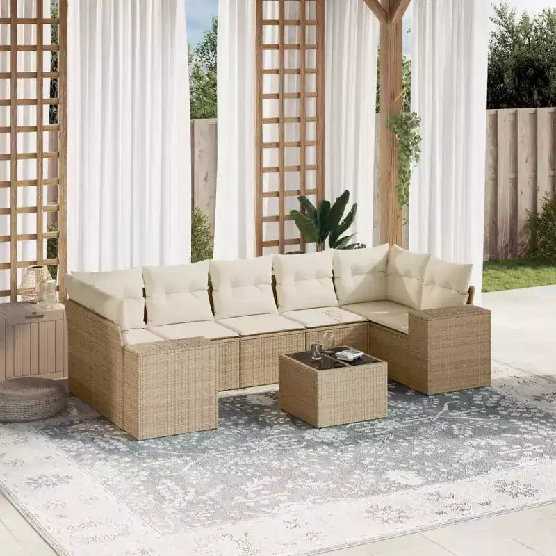 vidaXL Patio Sofa Set with Cushions Outdoor Furniture 8 Piece Poly Rattan