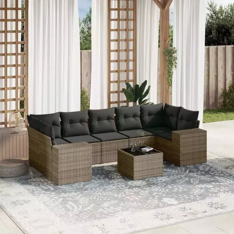 vidaXL Patio Sofa Set with Cushions Outdoor Furniture 8 Piece Poly Rattan