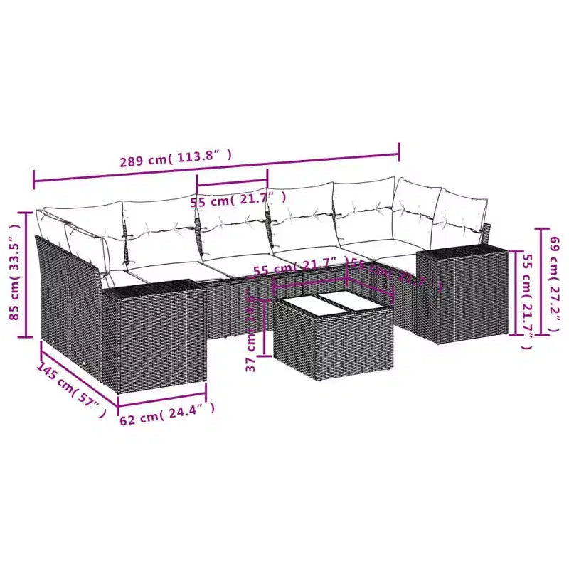 vidaXL Patio Sofa Set with Cushions Outdoor Furniture 8 Piece Poly Rattan